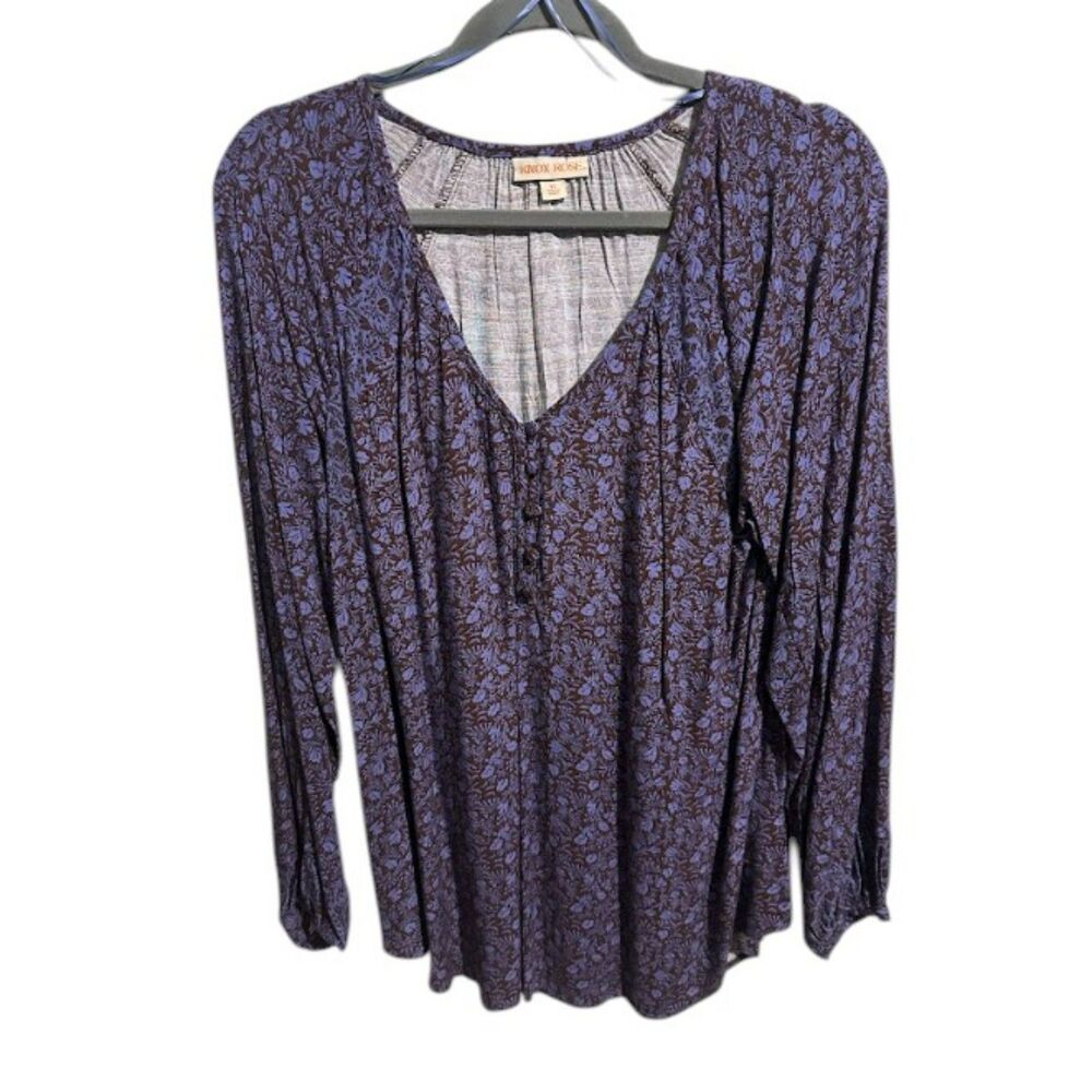 Knox Rose Purple Floral Boho Blouse – Long Sleeve Relaxed Fit Top